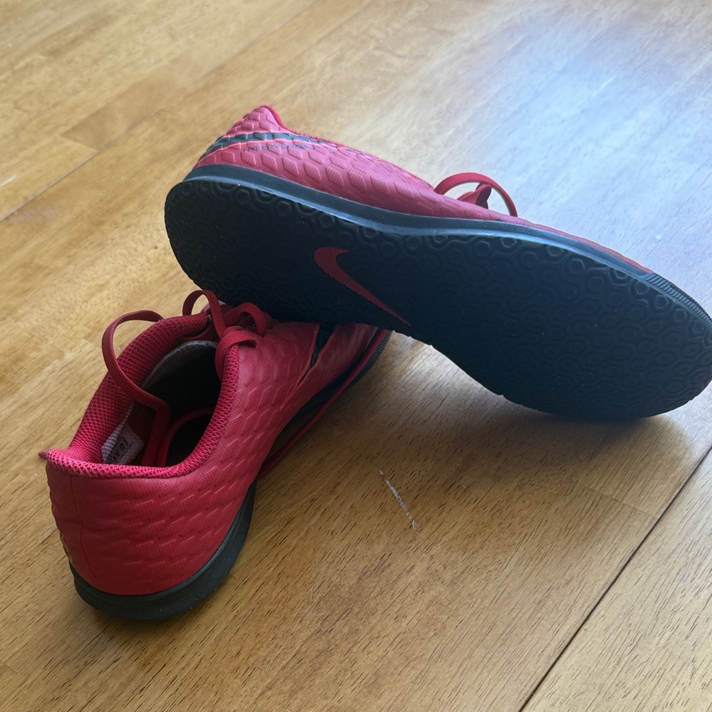 Nike indoor soccer shoes- Kids Red Low-Top Athletic Sneakers